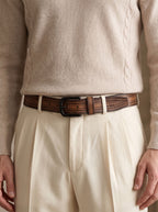 Vintage Brown Leather Belt with Matte Black Buckle