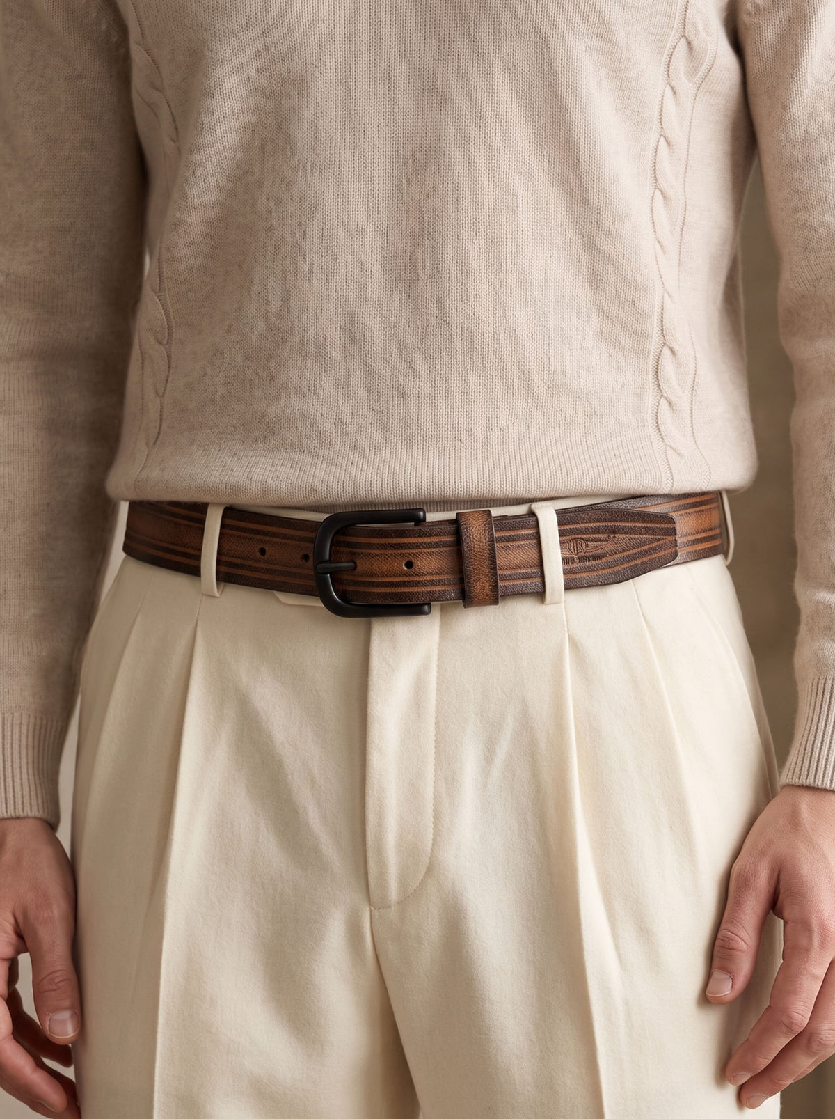 Vintage Brown Leather Belt with Matte Black Buckle
