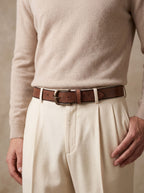 Classic Textured Brown Leather Belt