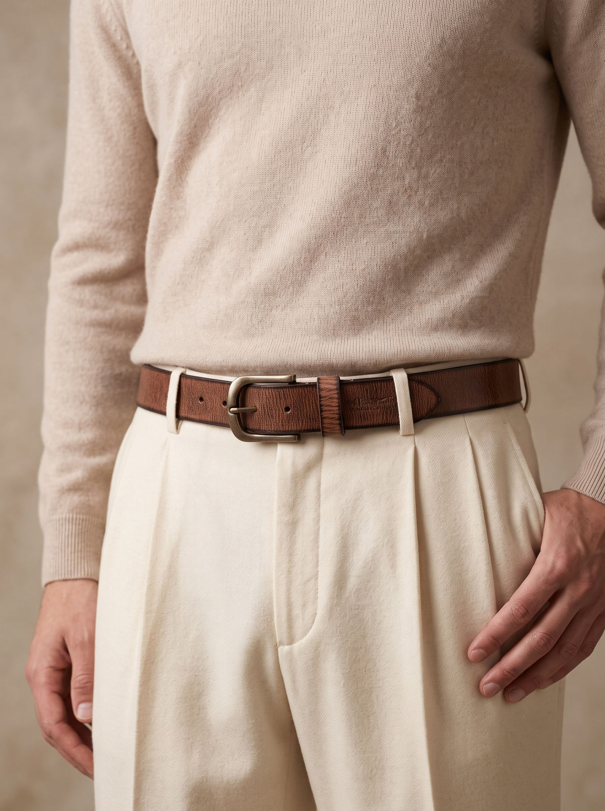 Classic Textured Brown Leather Belt