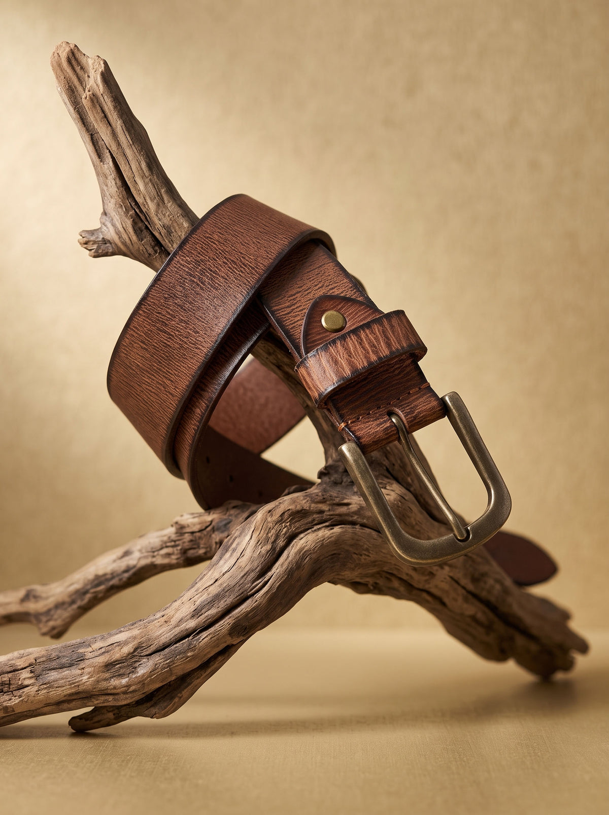 Classic Textured Brown Leather Belt