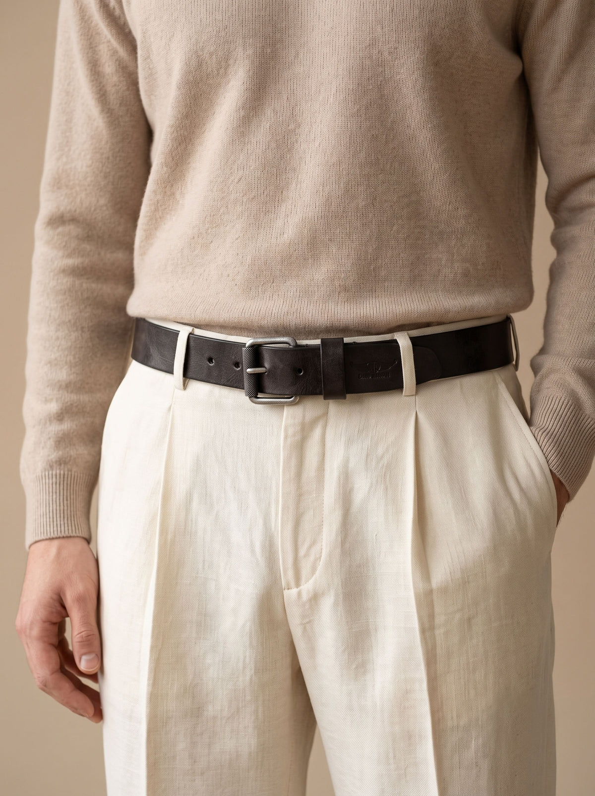 Classic Black Leather Belt with Rivet Detail