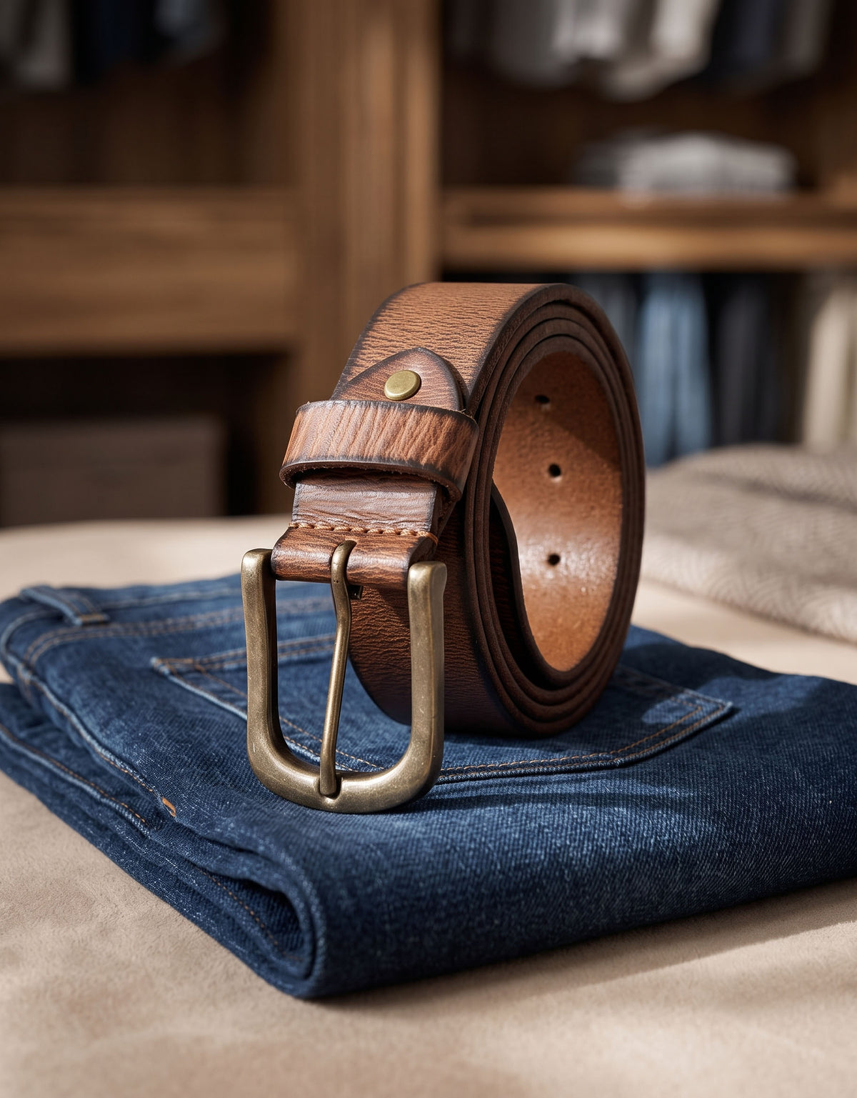 Classic Textured Brown Leather Belt
