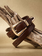 Brown Leather Belt with Gold Buckle