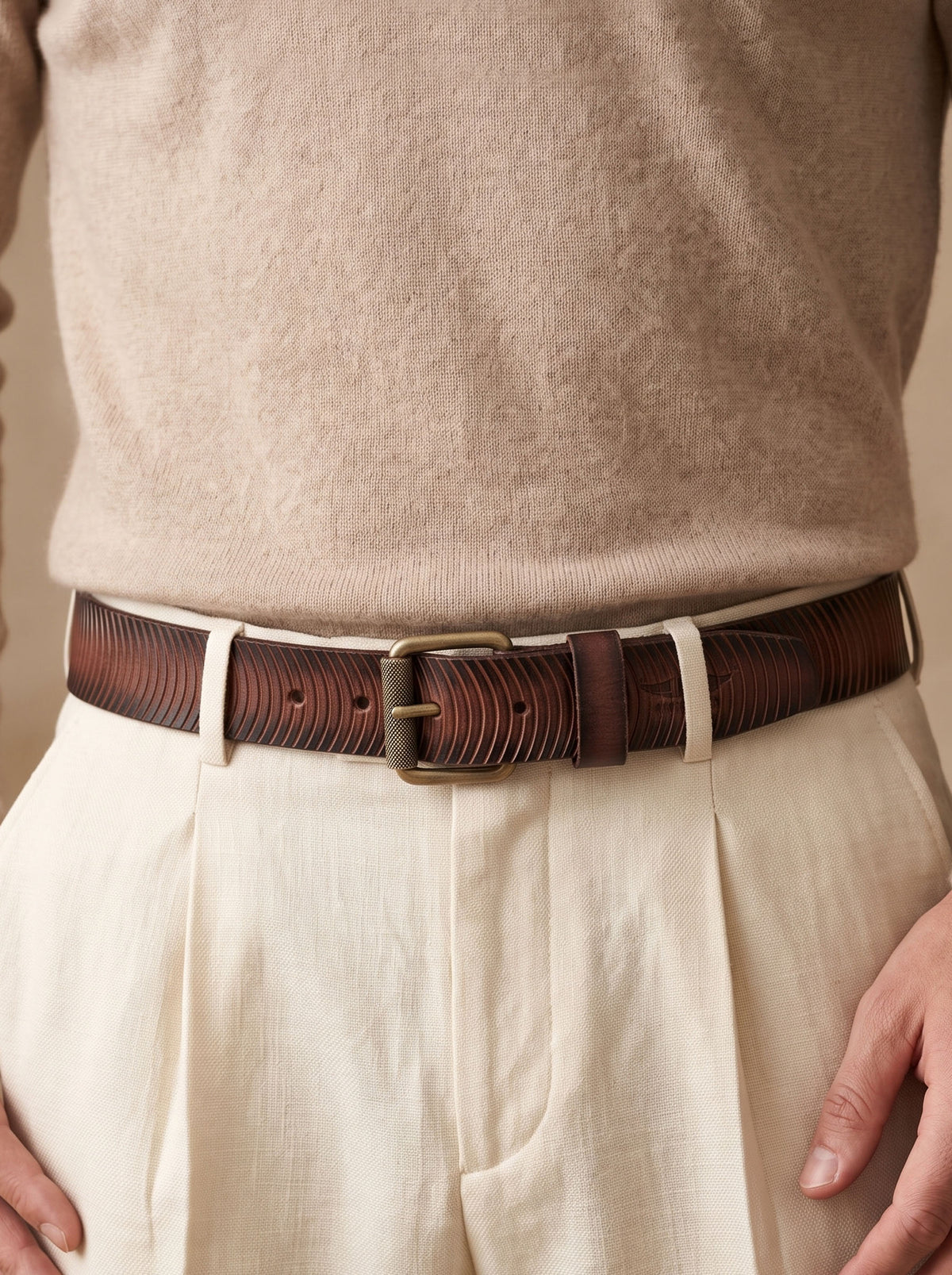 Brown Leather Belt with Vintage Brass Buckle