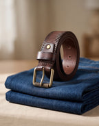 Brown Leather Belt with Vintage Brass Buckle