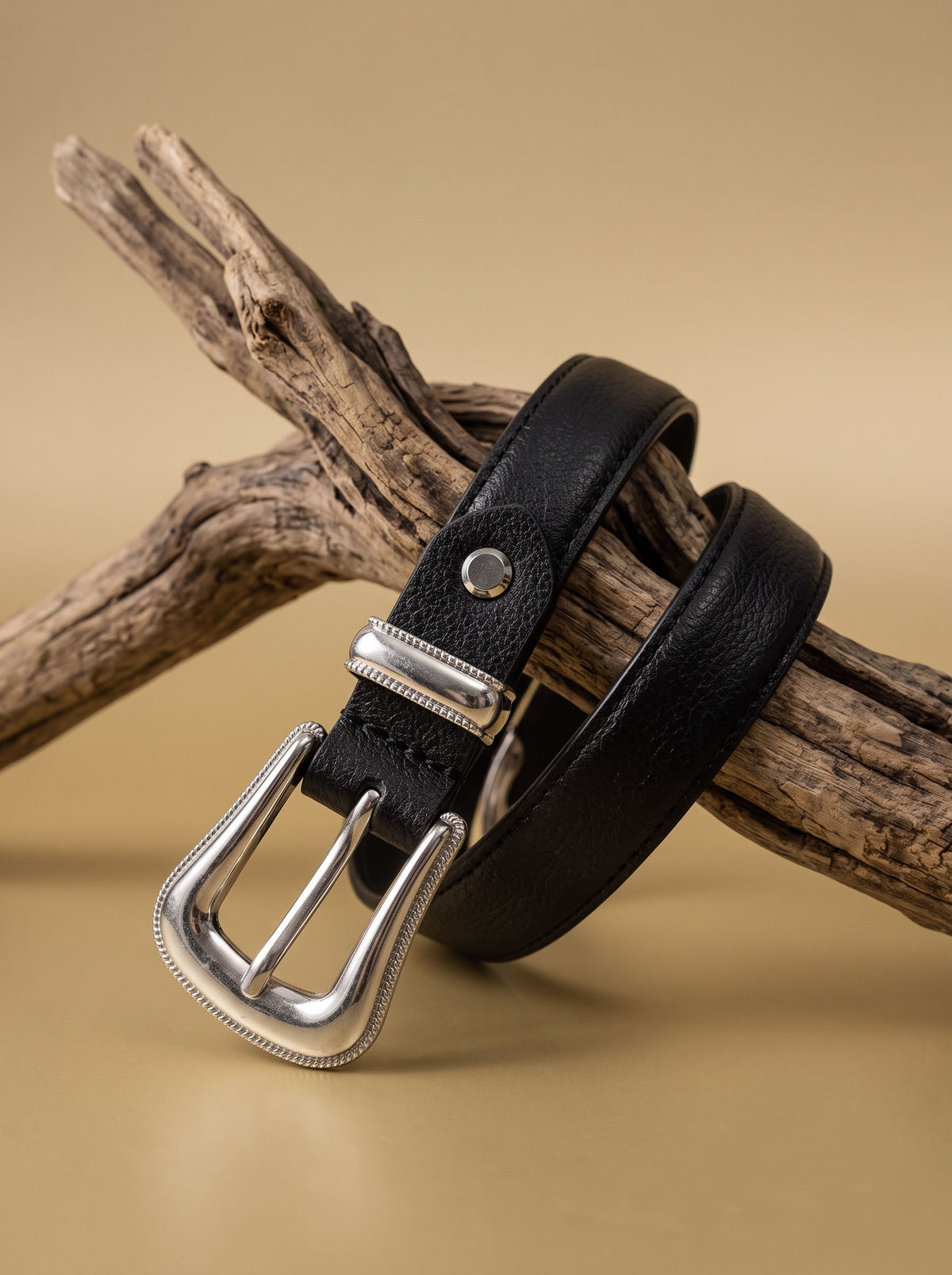 Elegant Black Leather Belt with Silver Buckle