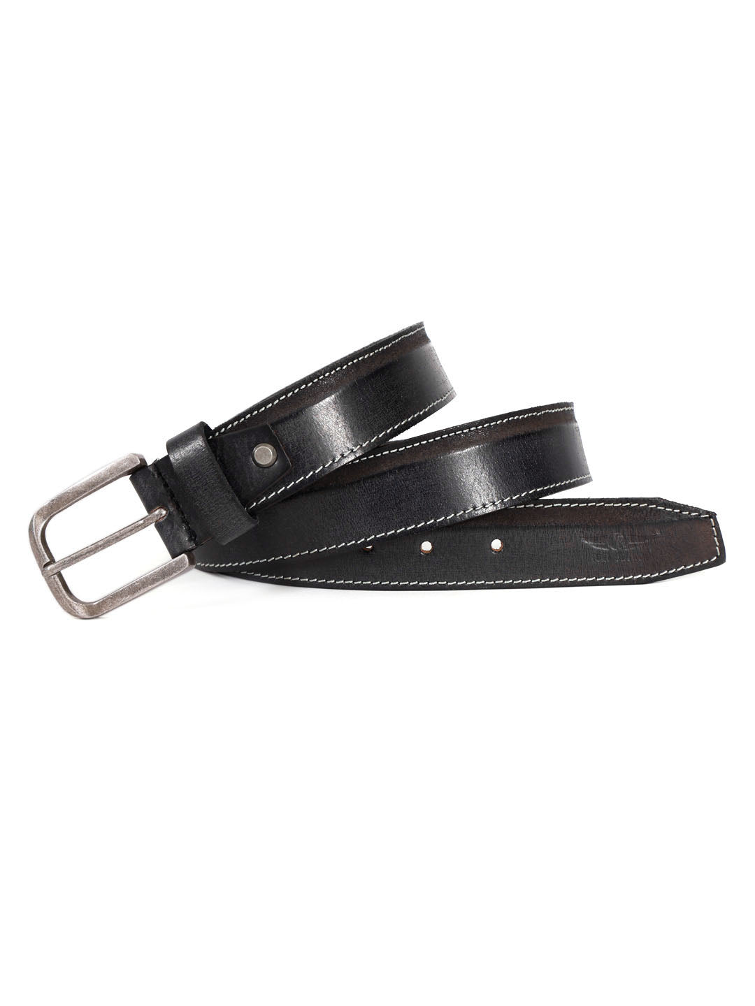 Classic Black Leather Belt with Contrast Stitching