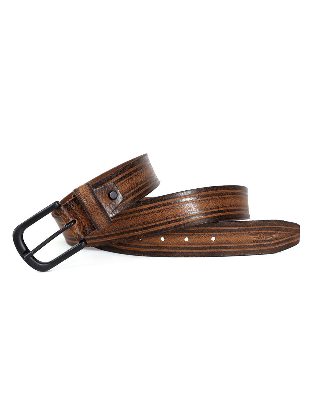 Vintage Brown Leather Belt with Matte Black Buckle