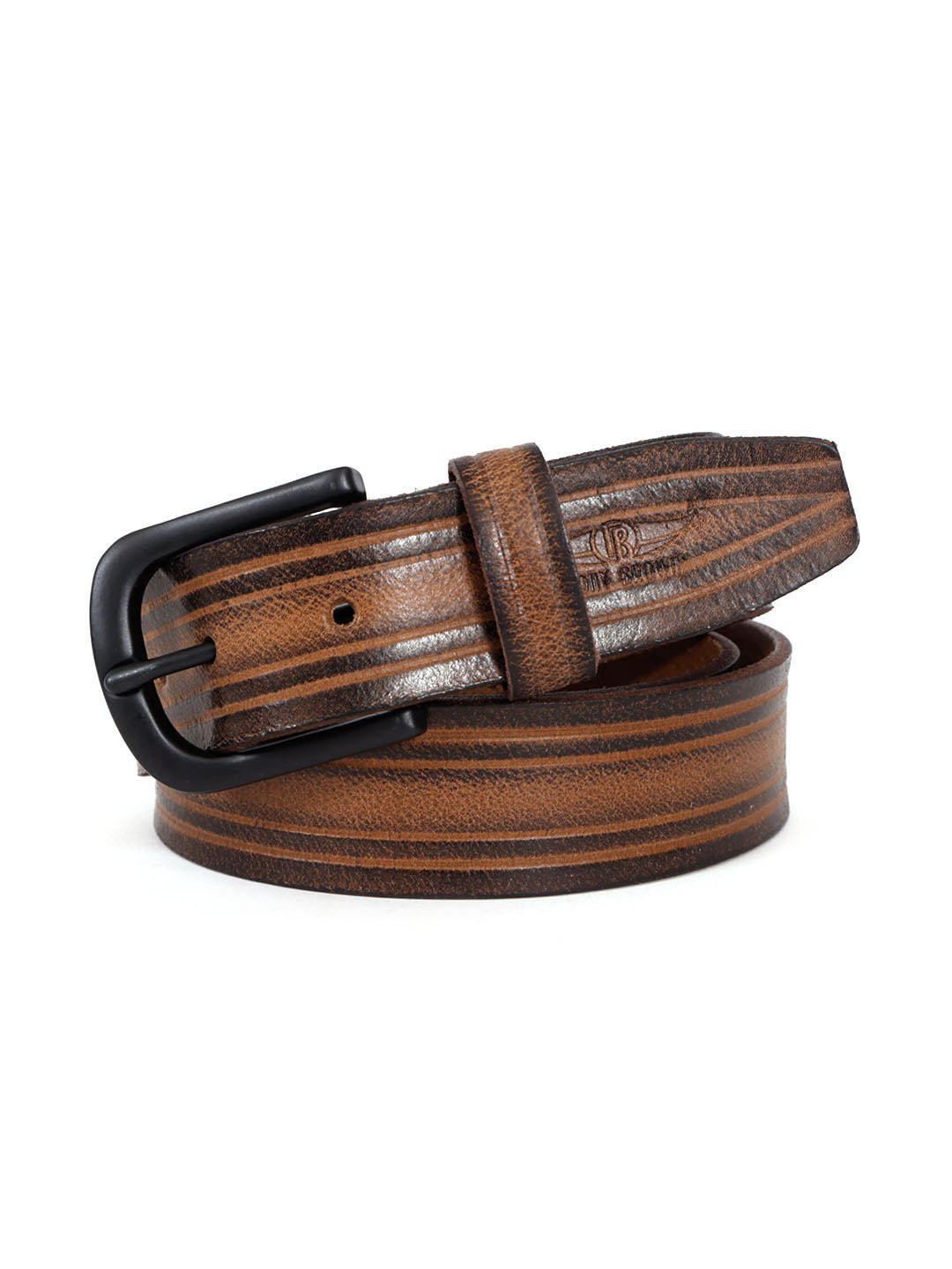 Vintage Brown Leather Belt with Matte Black Buckle