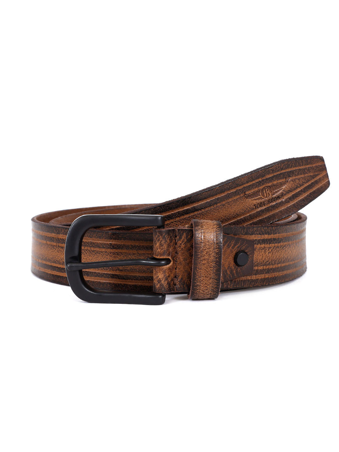 Vintage Brown Leather Belt with Matte Black Buckle