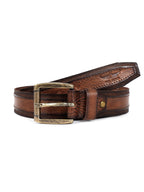 Vintage Striped Brown Leather Belt with Black Buckle