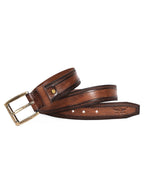 Vintage Striped Brown Leather Belt with Black Buckle