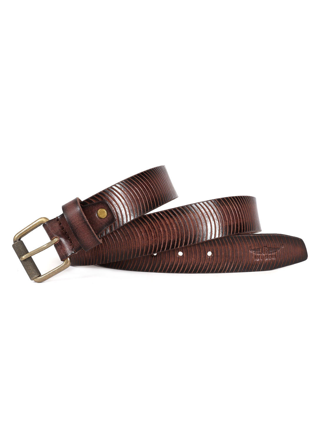 Brown Leather Belt with Vintage Brass Buckle