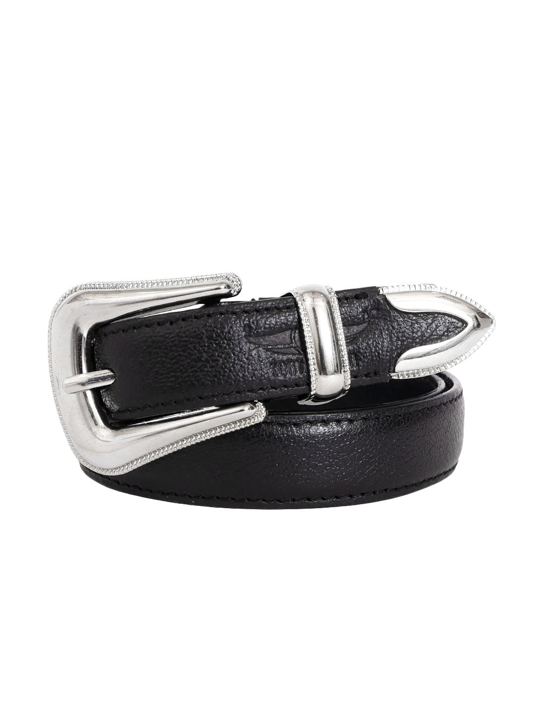 Elegant Black Leather Belt with Silver Buckle