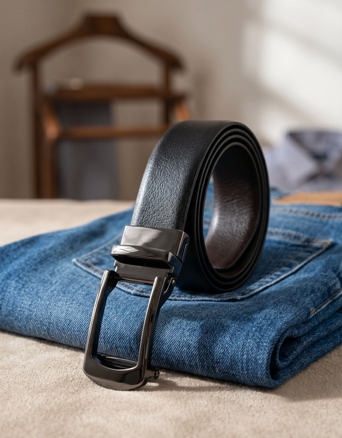 Premium Men's Black Leather Belt