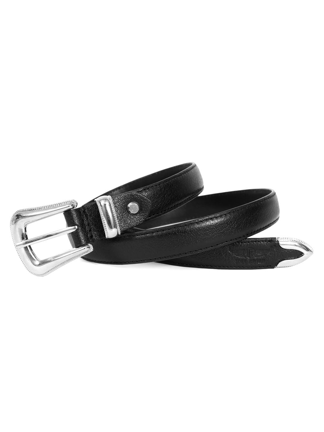Elegant Black Leather Belt with Silver Buckle