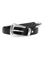 Elegant Black Leather Belt with Silver Buckle