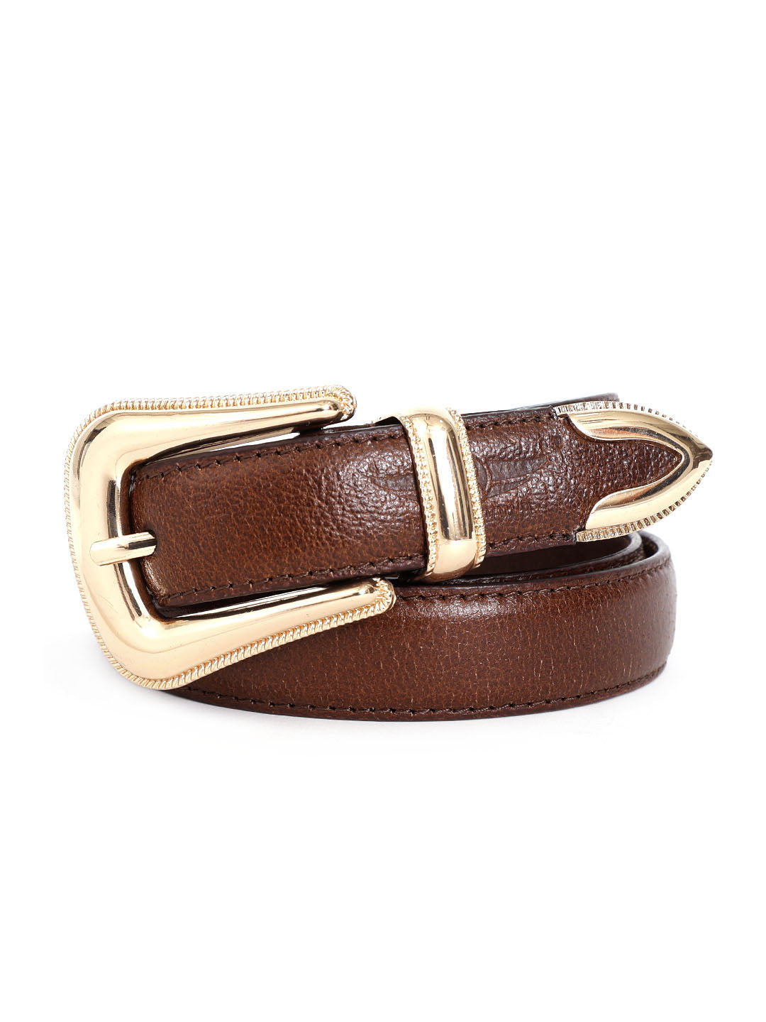 Brown Leather Belt with Gold Buckle