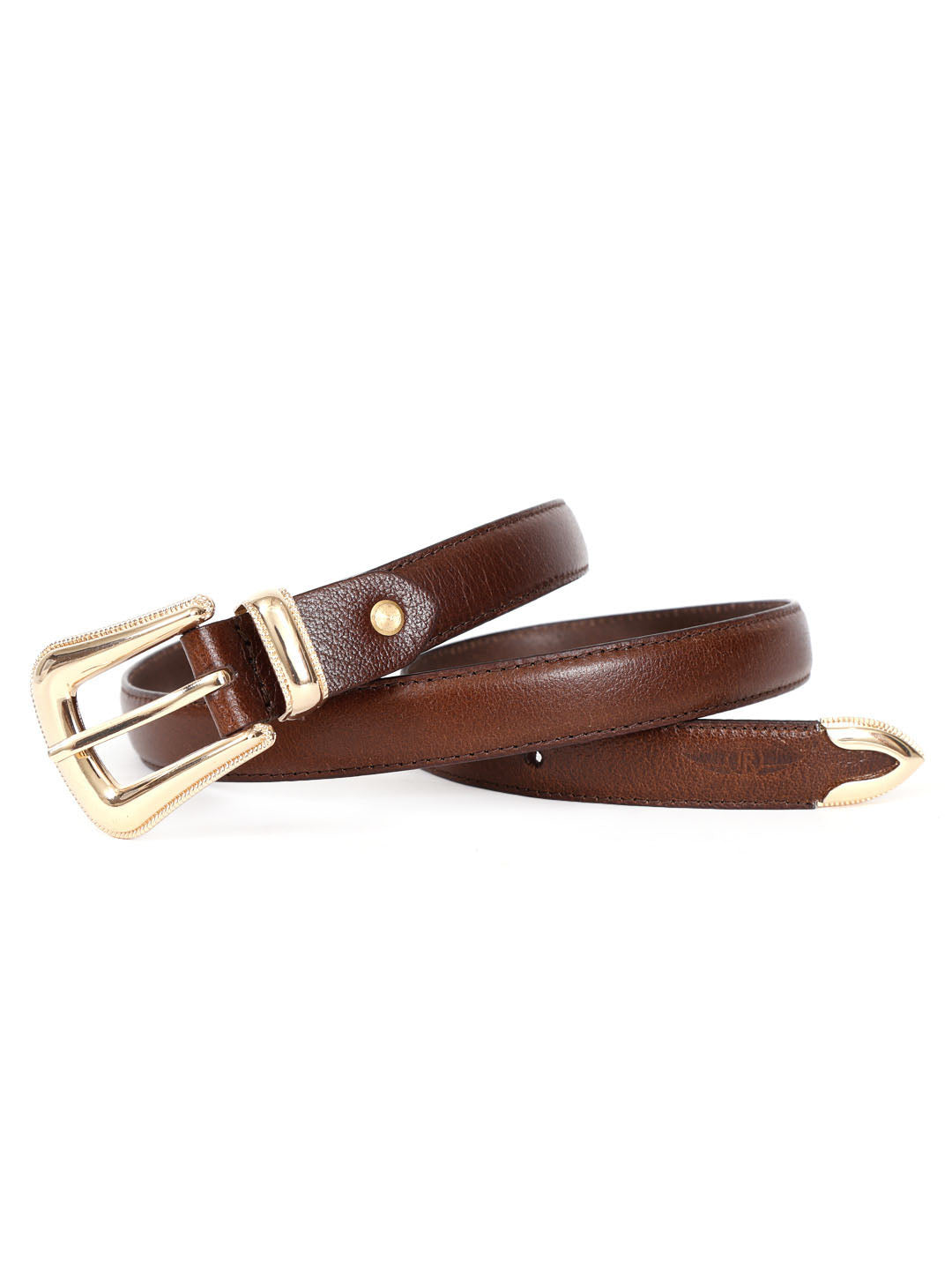 Brown Leather Belt with Gold Buckle