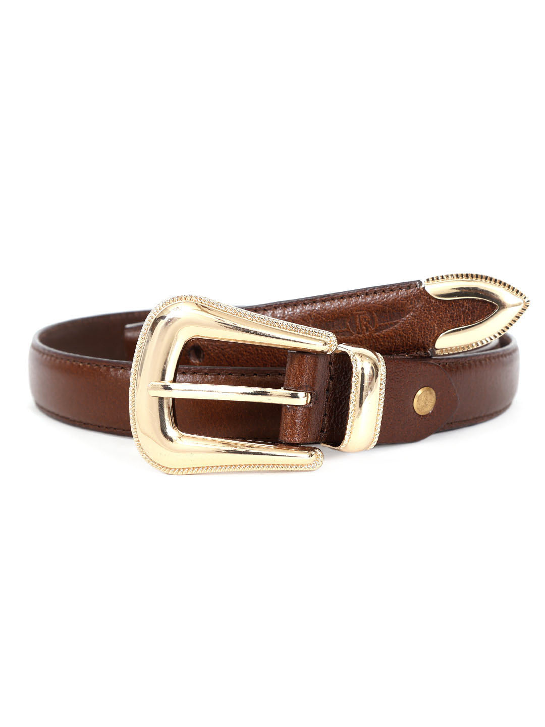 Brown Leather Belt with Gold Buckle