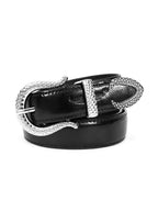 Black Textured Leather Belt with Silver Buckle
