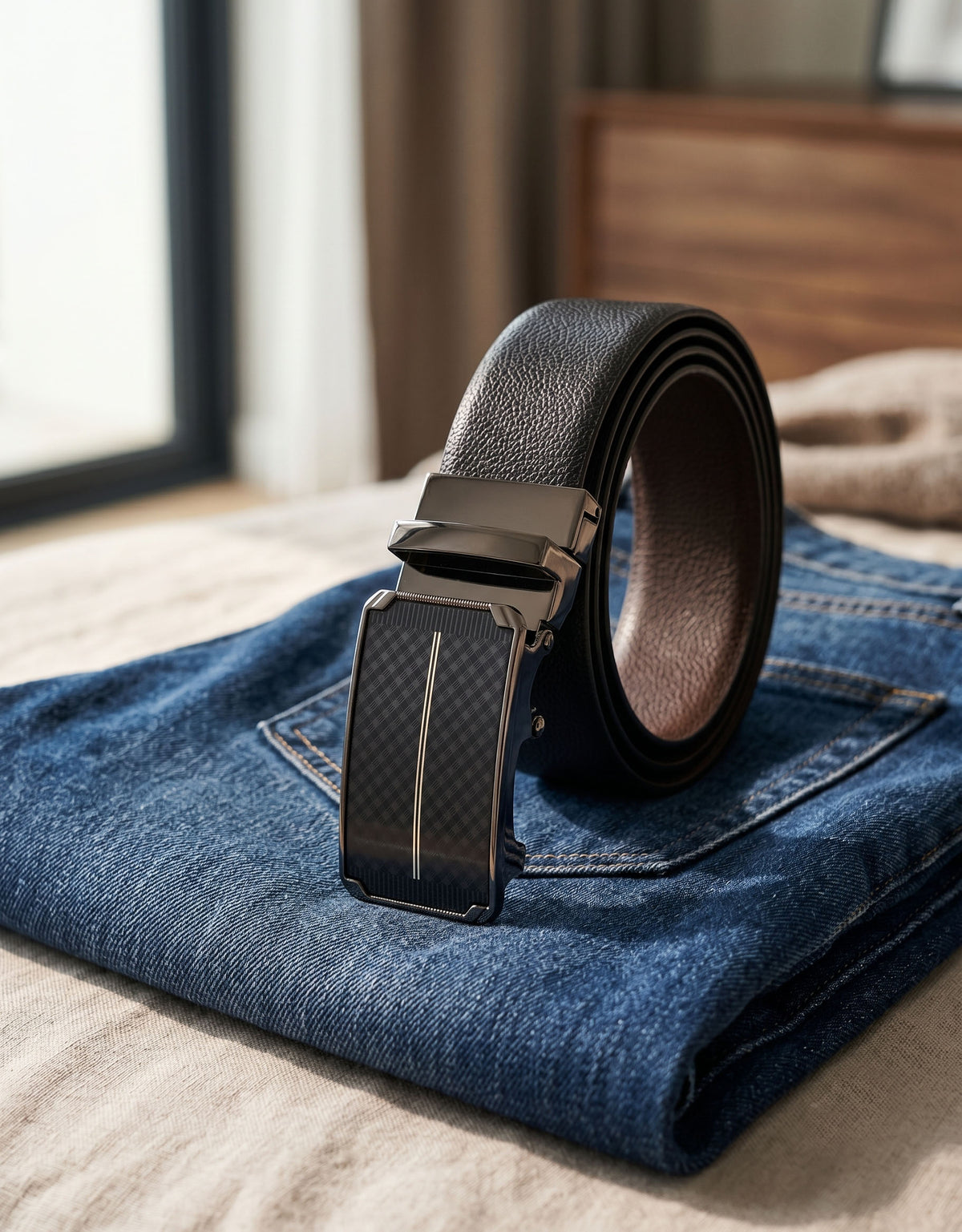 Premium Black Leather Belt With Black Buckle