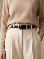 Black Textured Leather Belt with Silver Buckle