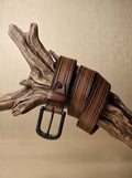 Vintage Brown Leather Belt with Matte Black Buckle