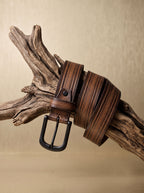 Vintage Brown Leather Belt with Matte Black Buckle