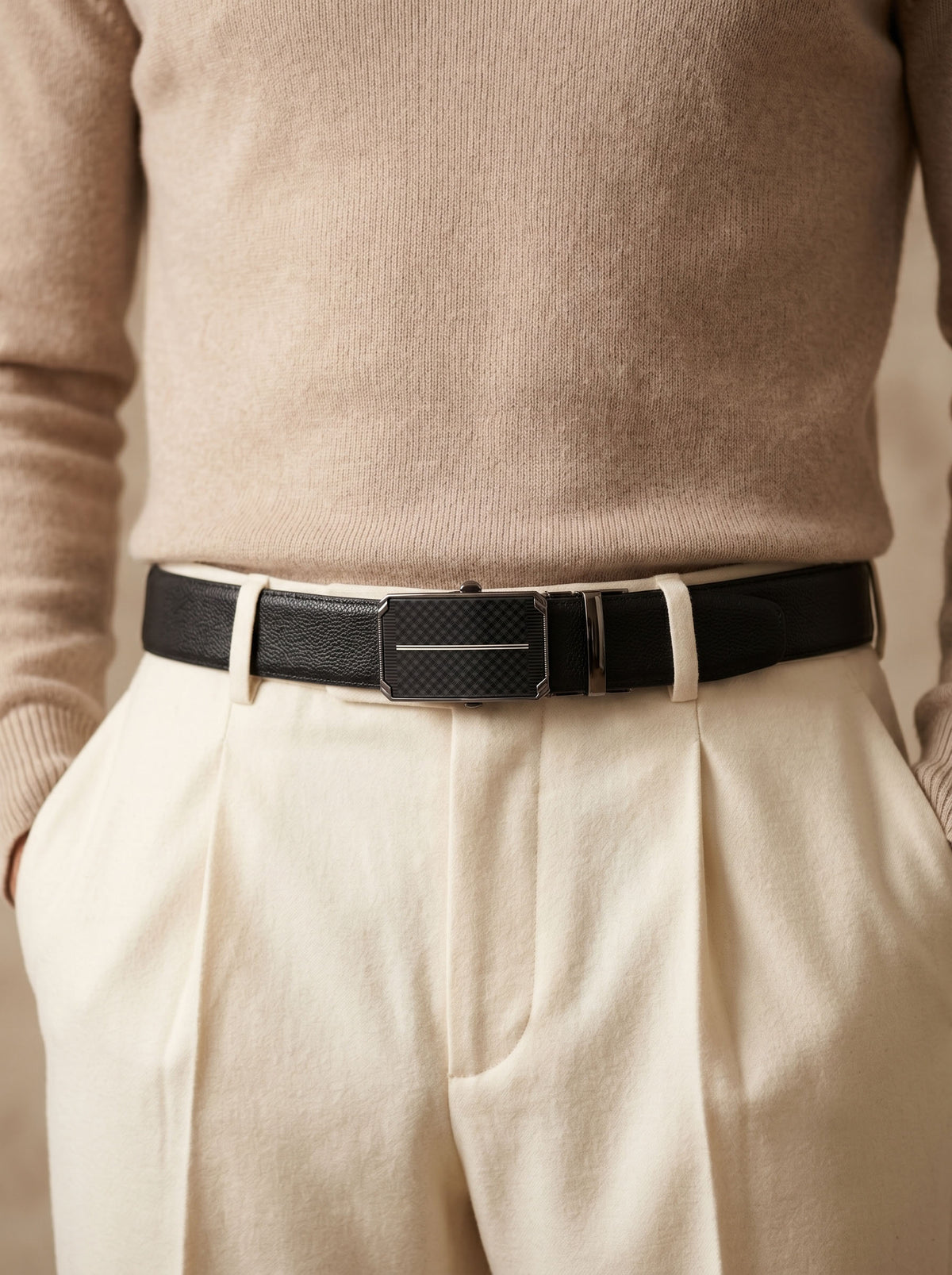 Premium Black Leather Belt With Black Buckle